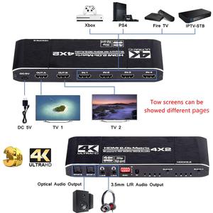 Conmutador HDMI Matrix 4K 4x2 4 en 2 Out HDMI2.0b, divisor + Salida de Audio óptica y L/R, EDID con control remoto - Product Image 4