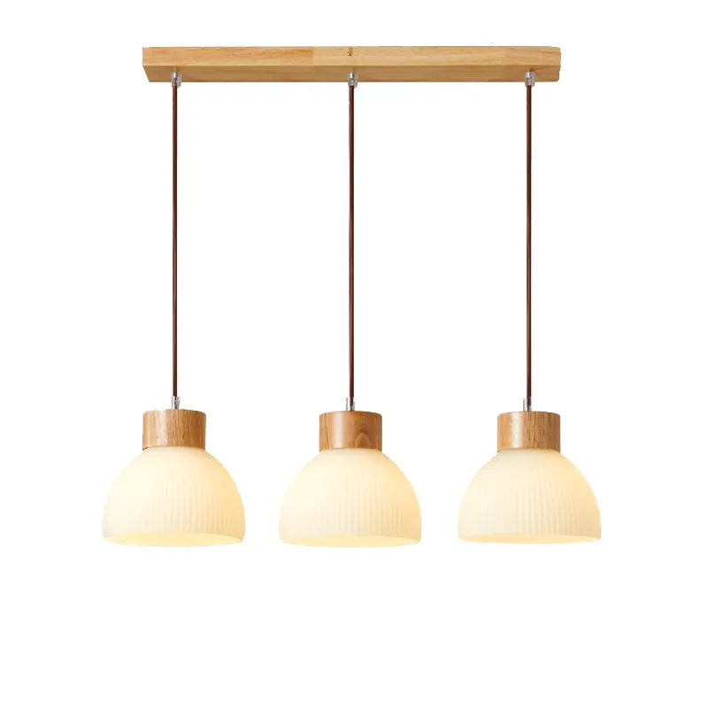 Lampade a sospensione in legno più vendute per camera da letto Nordic E27 sospensione lampadario paralume in vetro per tavolo da bar sala da pranzo