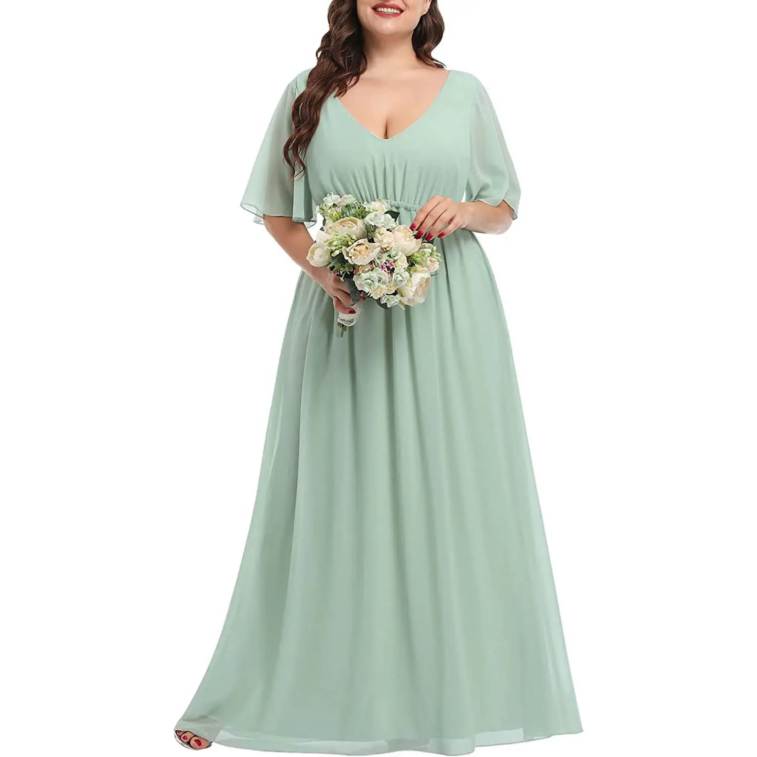 Ladies Elegant Casual Sage Green Chiffon Cocktail Dinner Party Prom Plus Size Long Formal Maxi abiti da sera per donne grasse