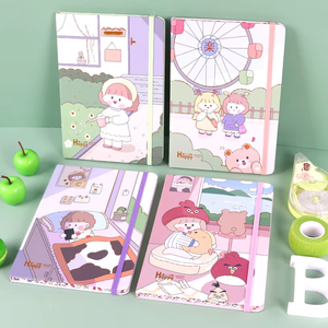 Bloc de notas de tapa dura A5 con banda elástica Borde colorido Dibujos animados lindos 80 hojas Página forrada Diario Cuaderno Álbum de recortes - Product Image 6
