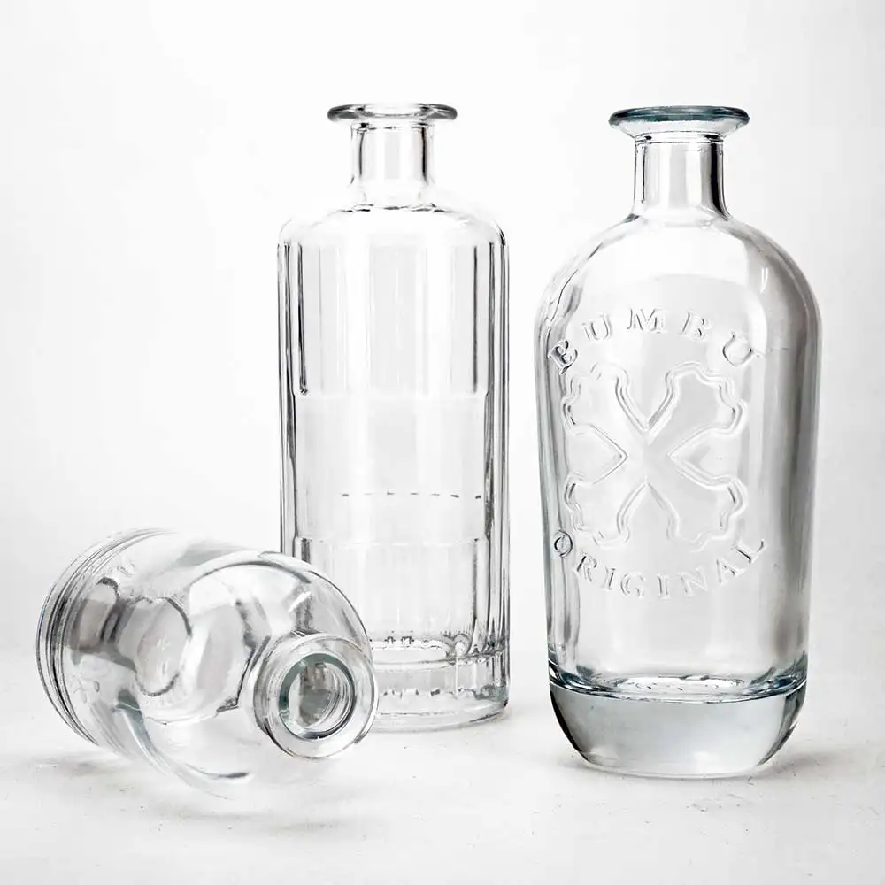 Vista Luxury logotipo personalizado forma redonda 750ml 700ml licor de Ginebra whisky Ron tequila vodka botella de vidrio con tapa