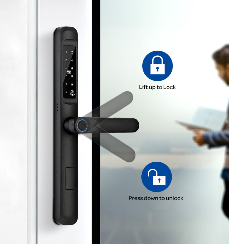 Tediton Automatic Biometric Fingerprint Aluminum Lock for 85mm/92mm Euro Mortise Sliding Door Lock