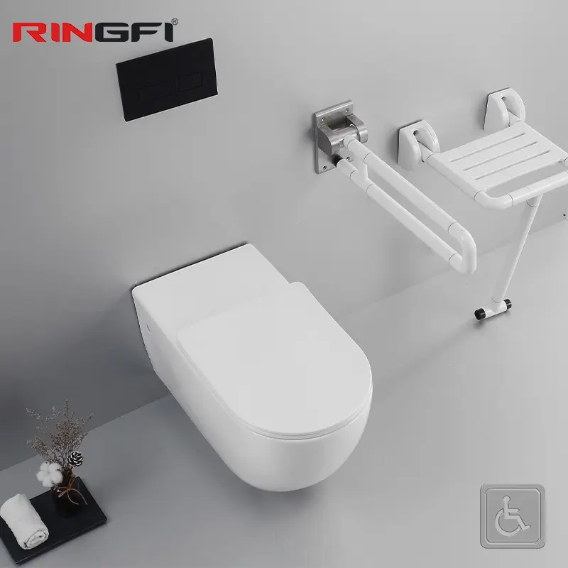 WC çerçevesiz gömme seramik engelli Commode sıhhi beyaz su dolap duvar asılı tuvalet banyo duvar asılı tuvalet yaşlı için