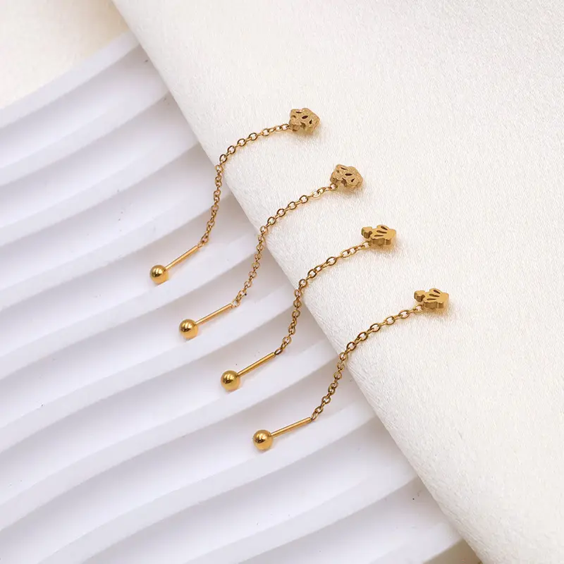 Brincos longos femininos simples e minimalistas em ouro 18K em aço inoxidável atacado