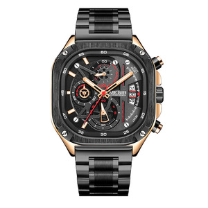 Promozionale Megir quadrato Multi funzionale con Design a doppia pressione fibbia a farfalla nero orologio al quarzo da uomo alla moda esempio - Product Image 2