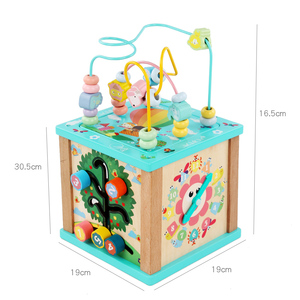 Yeni çok fonksiyonlu Montessori ahşap aktivite küp geometrik şekil eşleştirme boncuk labirent kutusu oyuncaklar Kds - Product Image 6