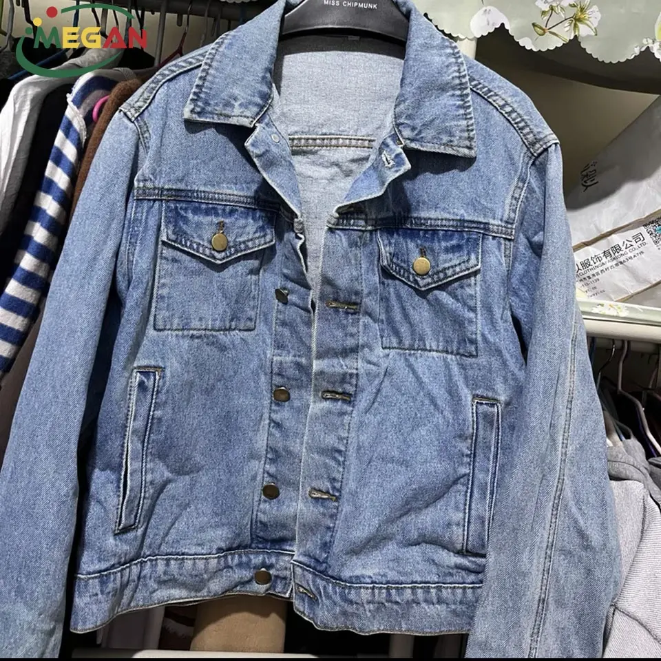 Megan karışık marka Unisex erkekler ve kadınlar için Jean ceketler Denim ikinci el mont kullanılır