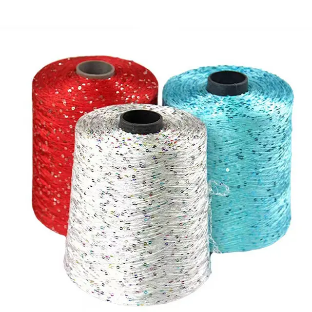 Stok produsen benang manik berkilau warna 150D baru 2 mm benang pernikahan payet untuk rajutan tangan dan crochet