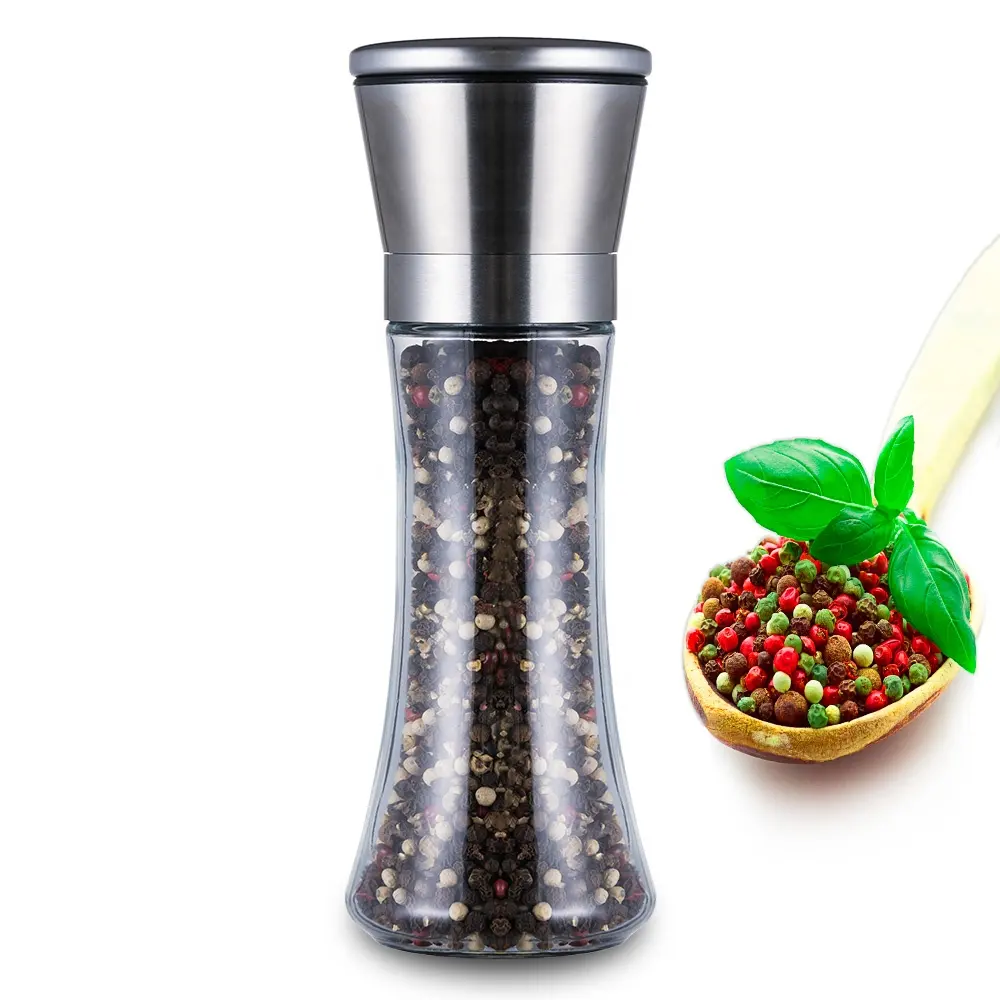 Spice & Herb tool Glass bottle Pink Salt Mills kitchen Manual salt and pepper Grinders set with stainless steel Grinder cap