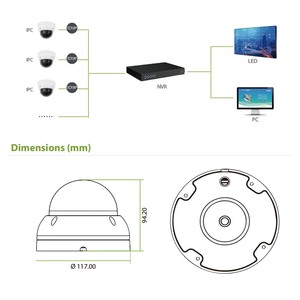 Sistema de seguridad de cámara inalámbrica IP domo de lente fija de 2MP con POE interno Serie impermeable IP67 Biosense - Product Image 5
