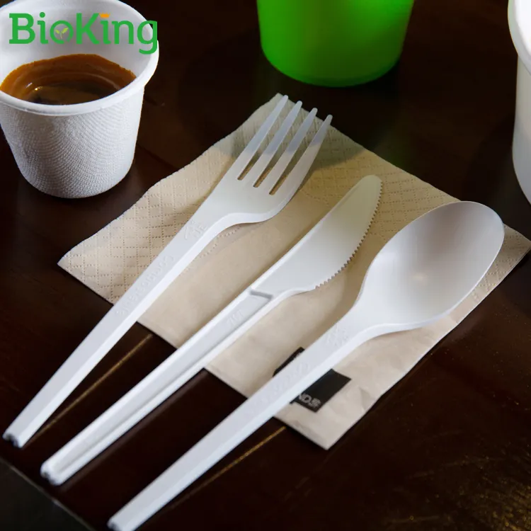 BioKing Factory direct sale bagasse biodegradable packaging fork knife spoon PLA disposable cutleries set