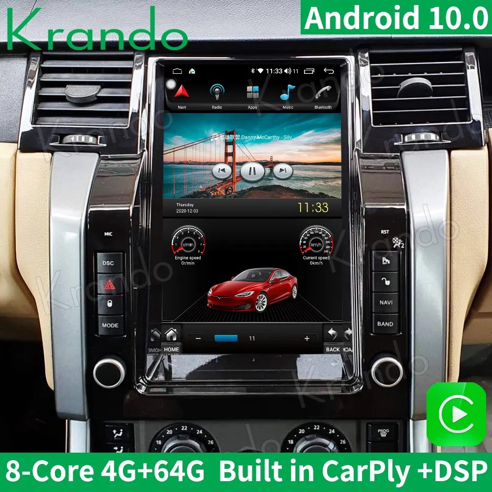 Krando 12.1Inchesla Stijl Android Navigatie Auto Dvd Speler Gps Voor Range Rover Sport 2005-2009 Draadloze Carplay Hoofd unit