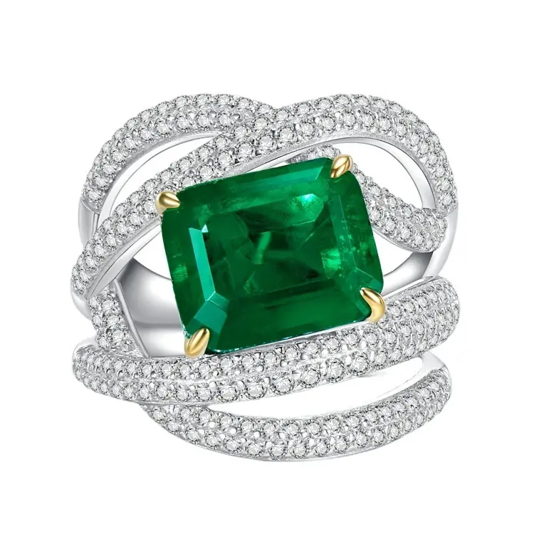S925 Silberring 5 Karat Smaragdschnitt hochkarbonstahl Diamant Zirkone geometrischer Diamantsring