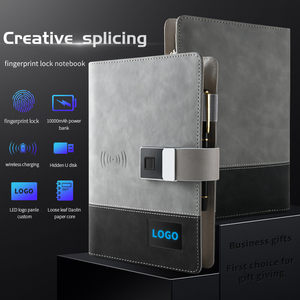 Bloqueo de huellas dactilares agenda Led luz brillante logo 2 tonos A5 Cuadernos de marca personalizados diario con Banco de energía y USB - Product Image 2