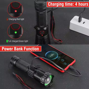 XHP90ハイパワーLED懐中電灯トーチ30Wパワフル2500ルーメン懐中電灯ハンマー入力出力電気機能付き - Product Image 6