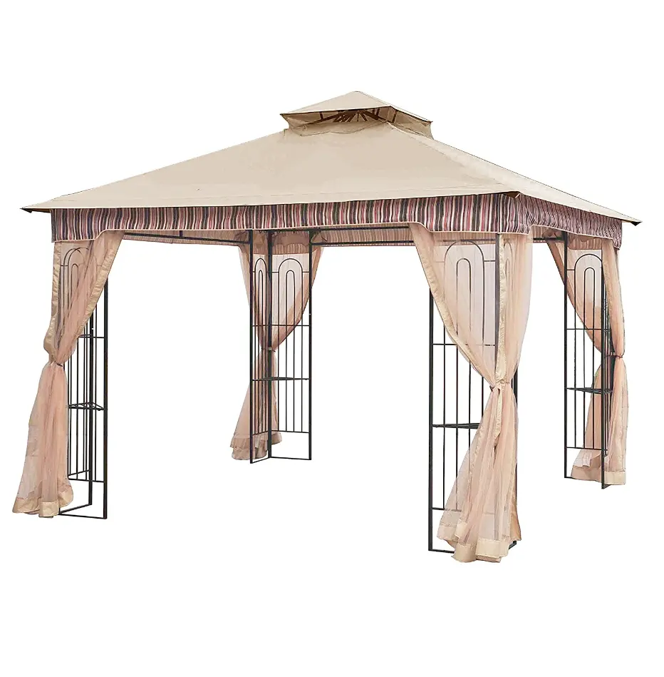10x10 Outdoor Party Steel Frame Double Soft Top Gazebo with Netting