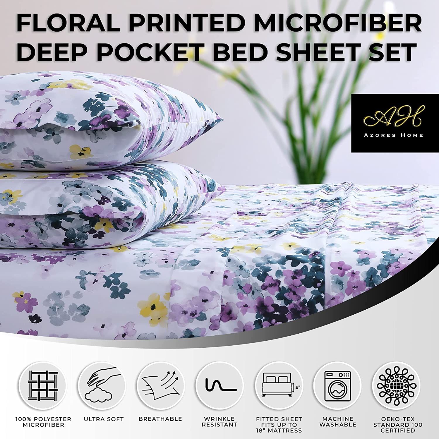 Multicolor Serena Printed Deep Pocket Sheet Set with Oversized