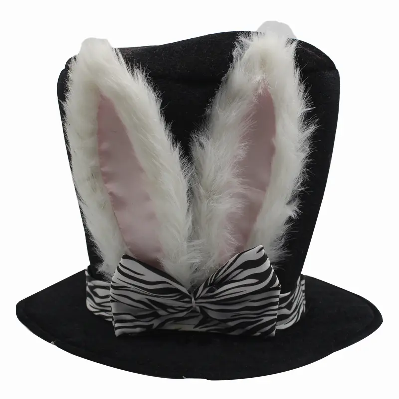 Chapéu de coelho de luxo para adultos, chapéu de feltro preto com orelhas grandes e laço perfeito, acessório de fantasia para vestido
