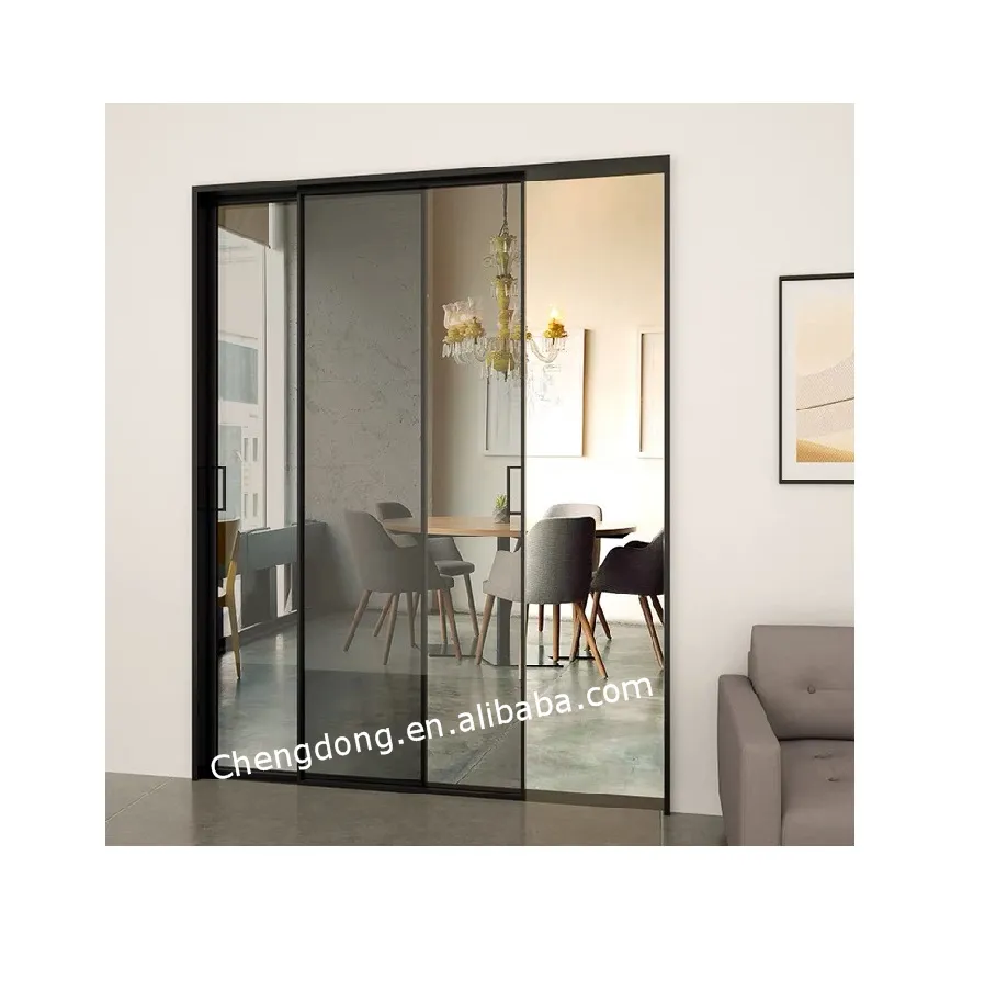 Puertas correderas automáticas de madera inteligentes para sala de estar con vidrio para armario