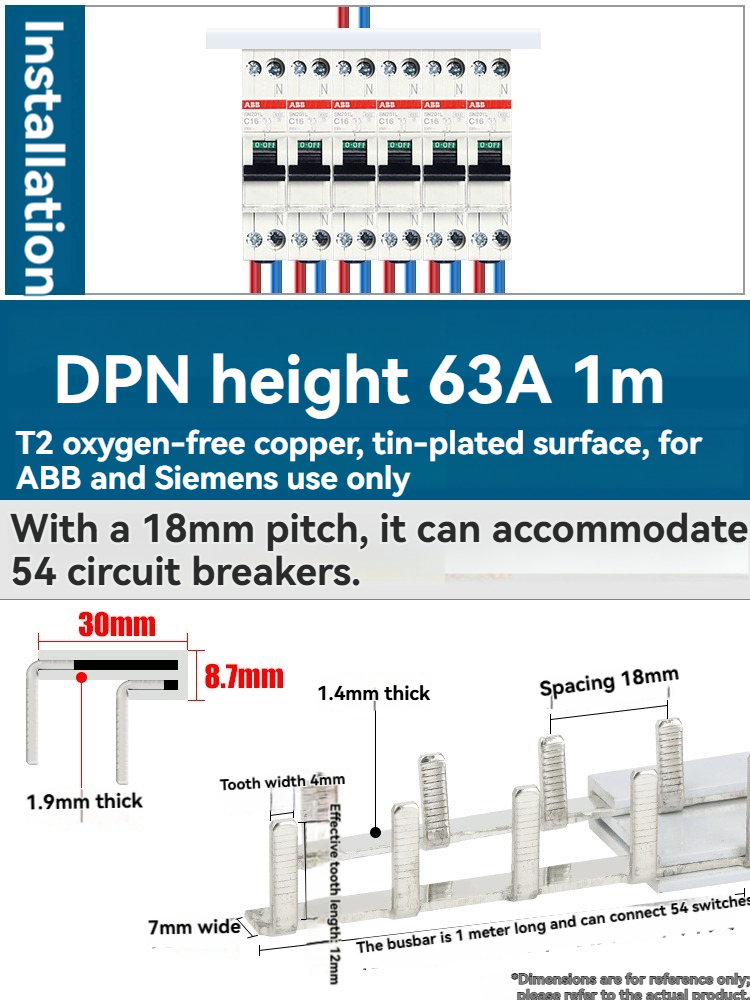 DPN 63A ABB height (1m connection for 54 1P MCBs)