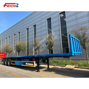 Capacidad de carga 40 toneladas Semirremolque de superficie plana de 3 ejes con guardabarros delantero Transporte de 40 pies Contenedor Semirremolque de superficie plana para la venta - Product Image 3