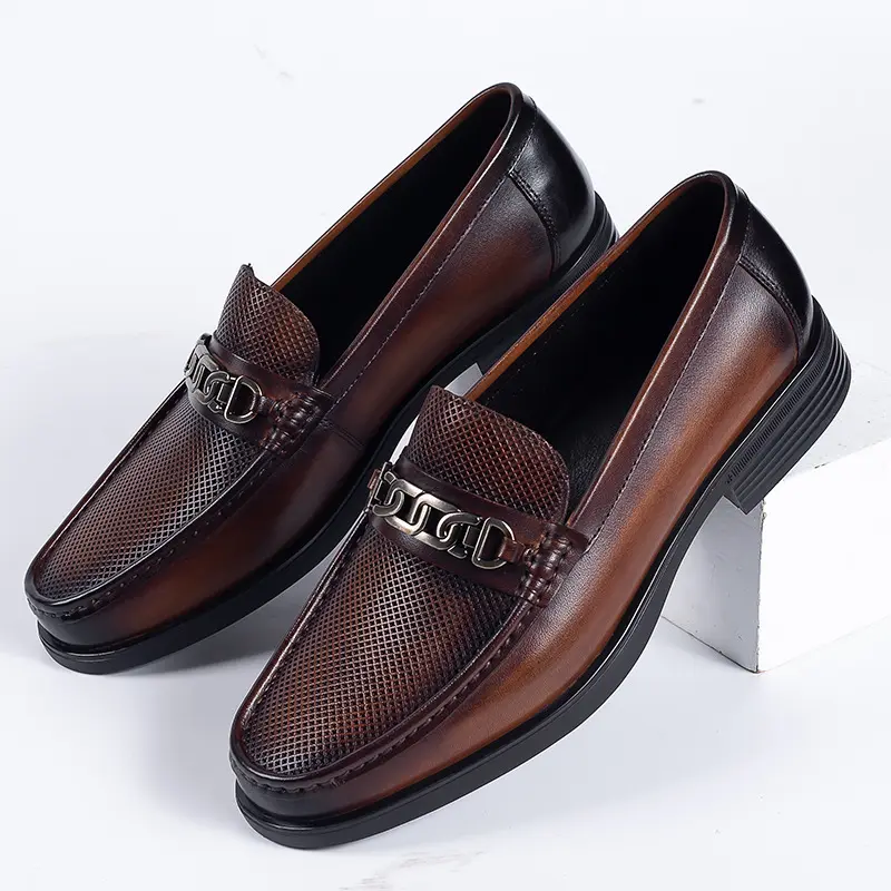 Mocasines sin cordones de negocios retro transpirables de alta calidad con logotipo personalizado, zapatos formales de boda para hombre