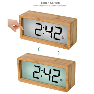 Wooden Minimalist Student Style Bamboo Alarm Clock Touch Large Green Screen Display Snooze Digital Clock <strong>Led</strong> Smart Table Clock - Product Image 4