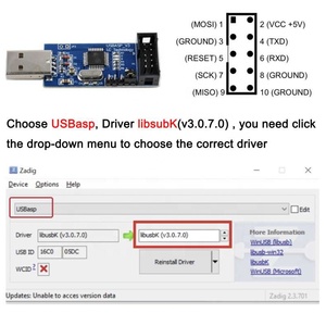 USBASP-Programmierer für ATMEL 51 AVR USB ISP ASP-Mikrocontroller-Downloader mit 10-poliger bis 6-poliger Adapter platine für Ender 3 P