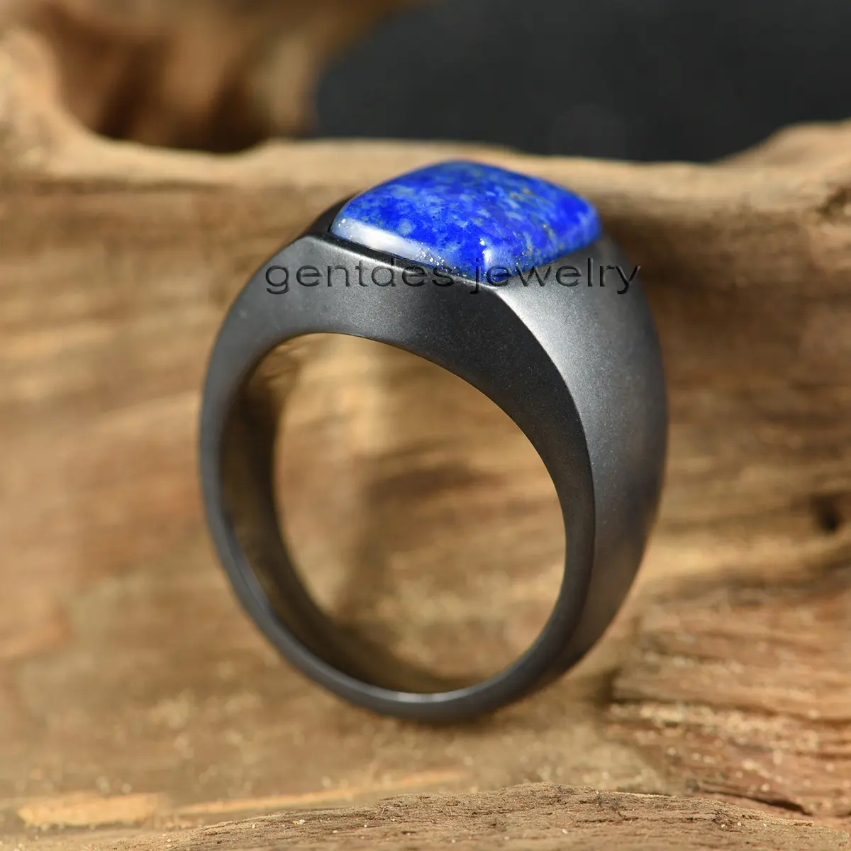 Joyería Gentdes de acero inoxidable para hombre, anillo de sello grabado, anillo de sello personalizado con incrustaciones de piedra lapislázuli, joyería fina para papá, regalos para hombre