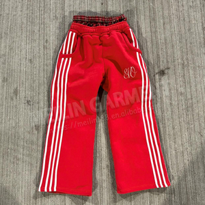 Özel Streetwear kırmızı çift bel Jogger parça pantolon kesim ve dikmek ağır boy geniş bacak alevlendi çift bel Sweatpants - Product Image 1
