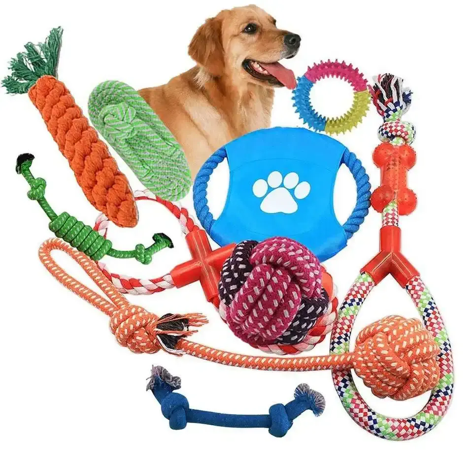 Nudo de cuerda de algodón personalizado para mascotas, juego de entrenamiento para perros, juguete para masticar, juego de juguetes de cuerda para masticar para perros