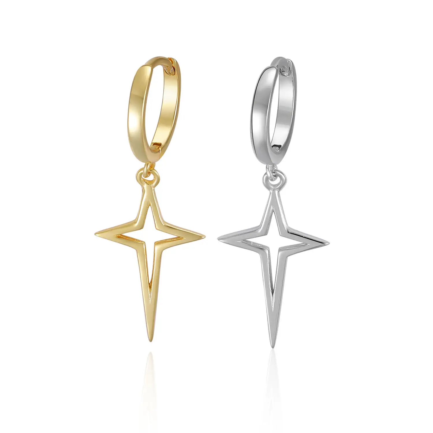 New Arrival Wholesale 925 Sterling Silver Star Huggies Hoops Cross Fashion Jewelry Earrings
