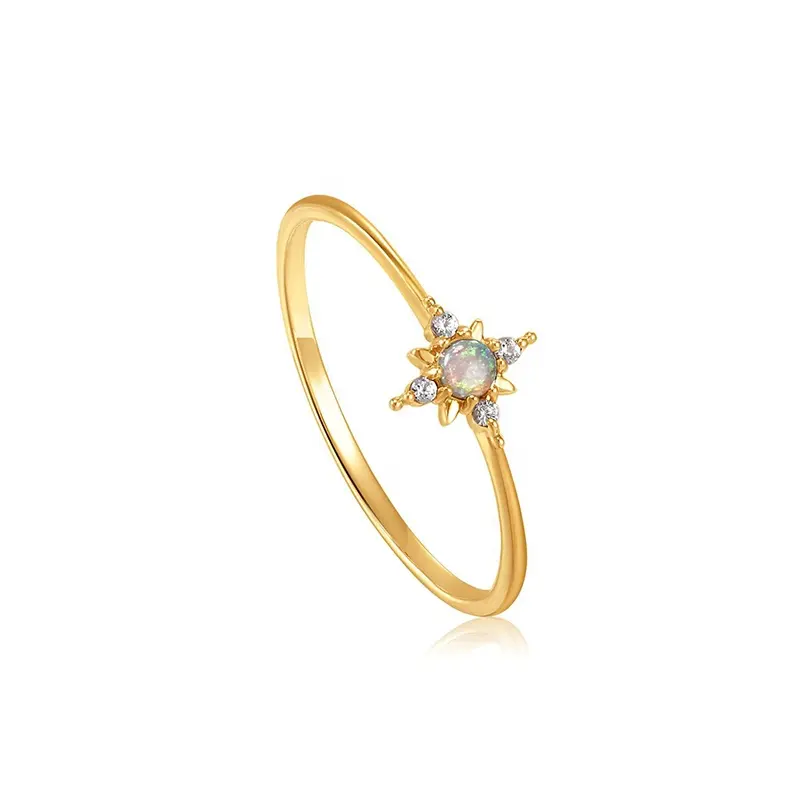 Milskye nuovo design anello in argento sterling 925 placcato oro 18 carati con opale starburst