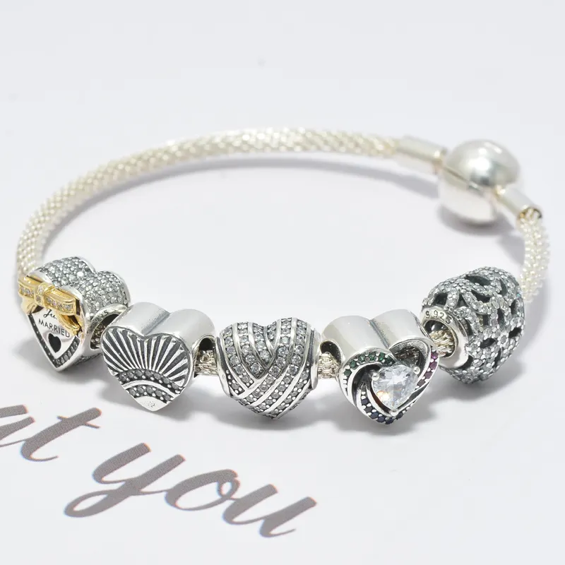 Gioielli di moda in argento a forma di cuore in argento Sterling 925 con ciondolo europeo adatto per braccialetti in argento 925 fai-da-te