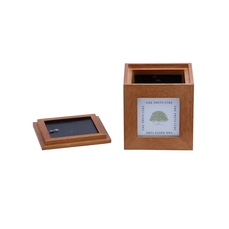 Customize Decorative Oak Wood Picture Frame Cube Keepsake Photos Box