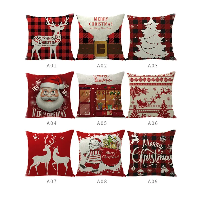 Wholesale Custom Christmas ins style decoration Deer Navidad Sofa Pillow case Red Black Plaid sofa decor Pillow Cover