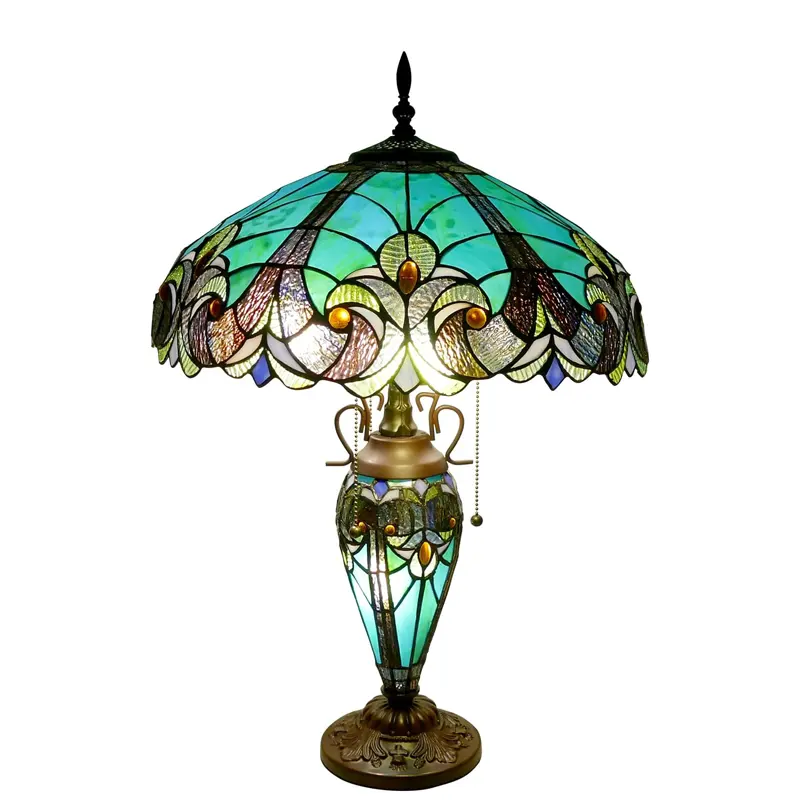 Tiffany Lamp Green Handmade Stained Glass Table Lamp Desk Vintage Tiffany Style Table Lamp for Bedroom Living Room Home Office