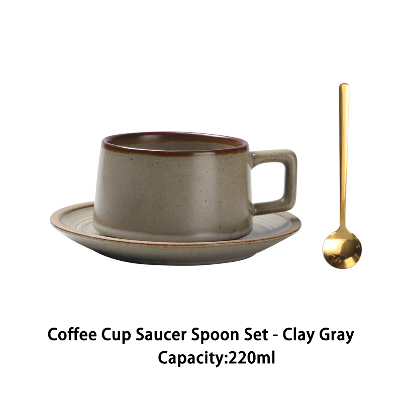 Coffee Cup Saucer Spoon Set - Clay Gray