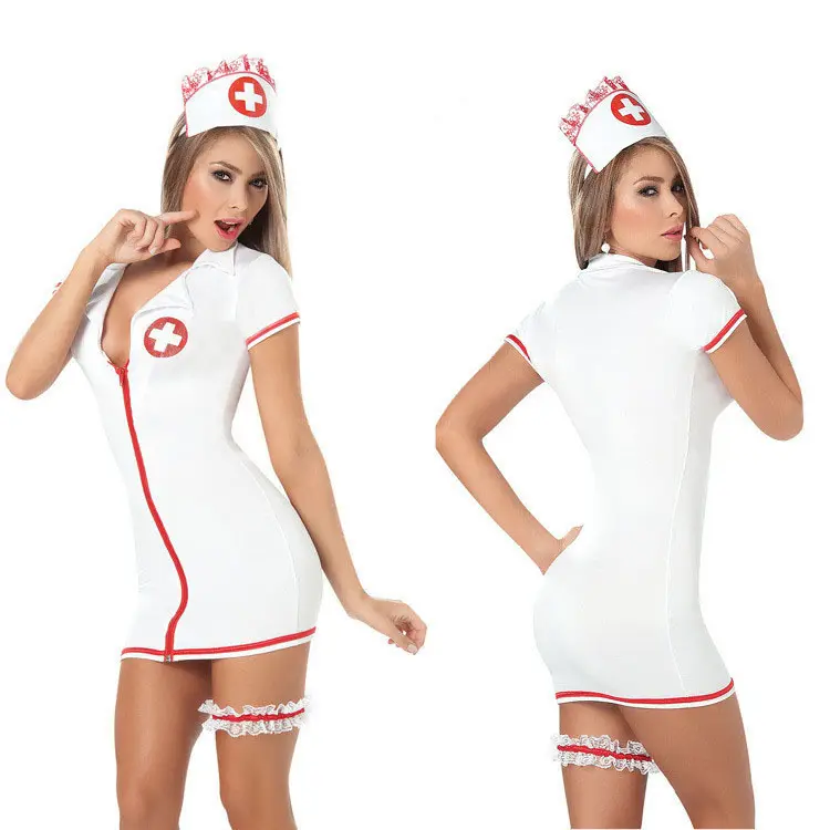 2023 top fashion branco enfermeira uniforme das mulheres underwear sexy profundo V zipper sets hot sexy sexy sexy mulheres lingerie para as mulheres