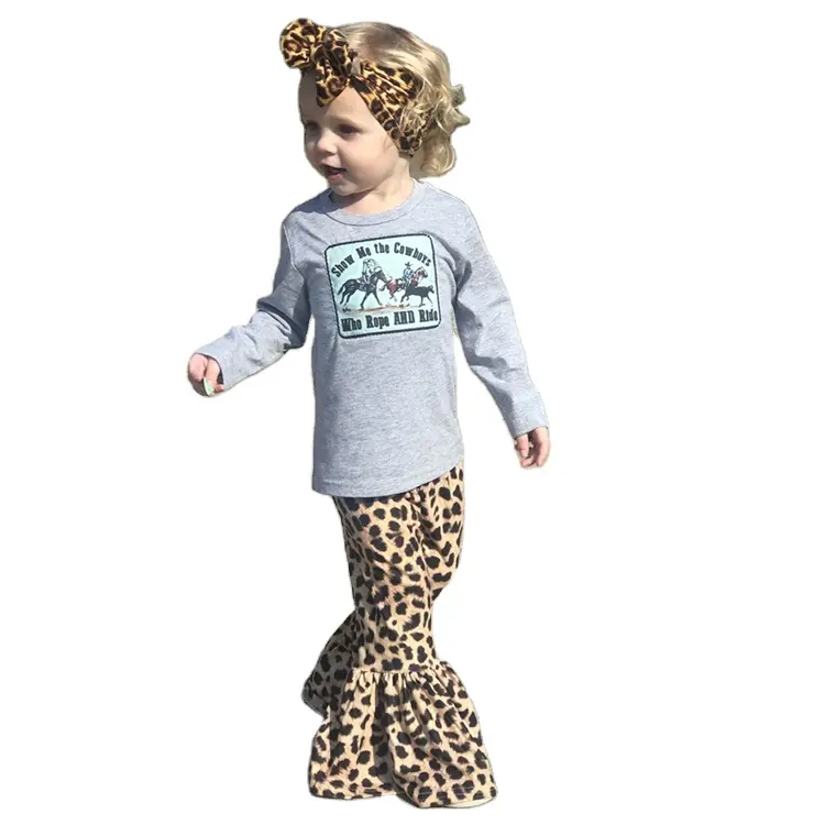 Venta caliente niñas 2-12 años leggings al por mayor estampado de leopardo niños campana bottoms campanas y volantes