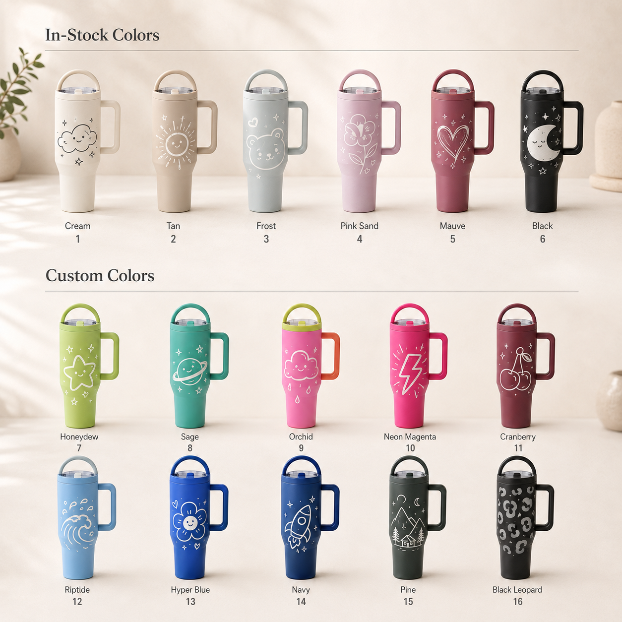 The 16 colors shown in the figure