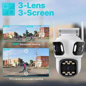 Cámara IP PTZ iCsee 3 lentes tres pantallas al aire libre 8MP 4K HD Ai WiFi cámara de seguridad Color visión nocturna Cámara CCTV inalámbrica