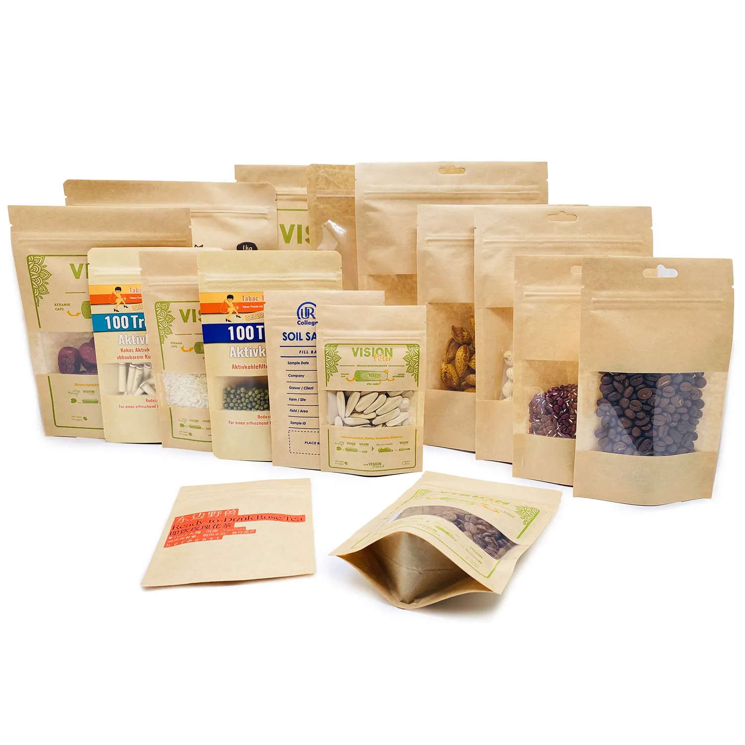 Pochette zip-lock refermable en papier kraft biodégradable emballage de produits alimentaires exotiques sac anti-odeurs biscuit éclaté 3.5 mylar avec fenêtre