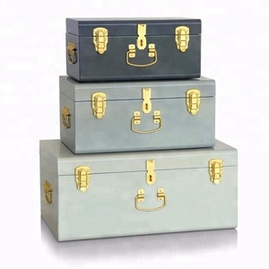Set of 3 Refined Style Various Sizes Metal <strong>Trunk</strong> With Lock - Product Image 1