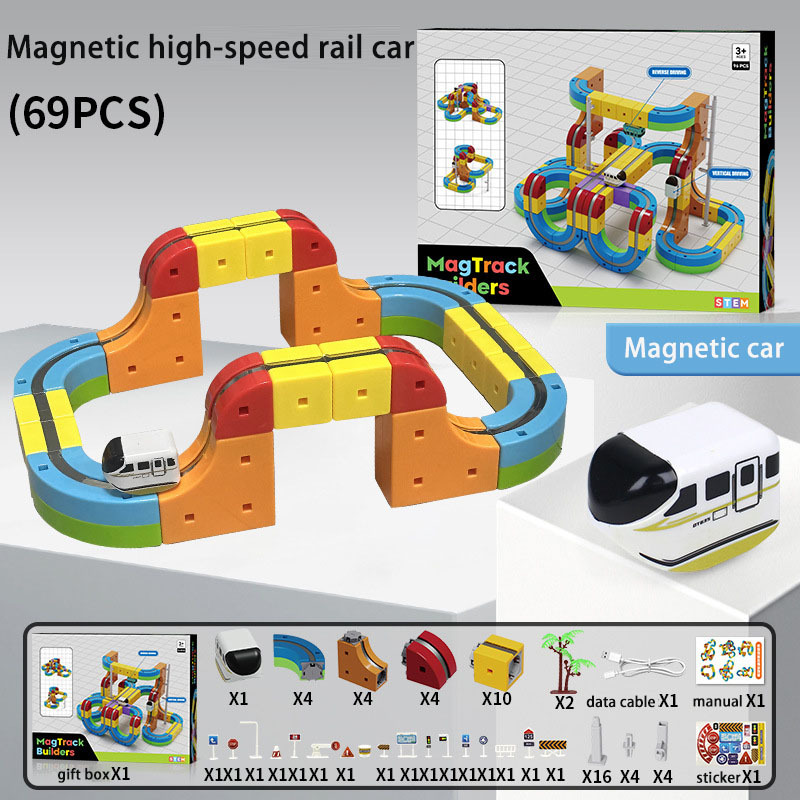 Pista de ensamblaje de bloques de construcción, set de 69 piezas + 1 coche.