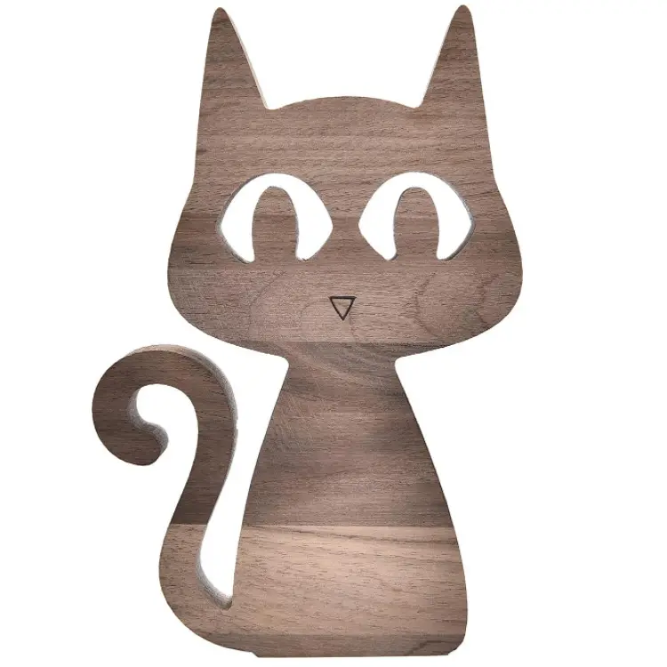 Gran oferta figuritas de gato de madera estatuas Kitty decoración de madera maciza, escultura hecha a mano de gatito lindo