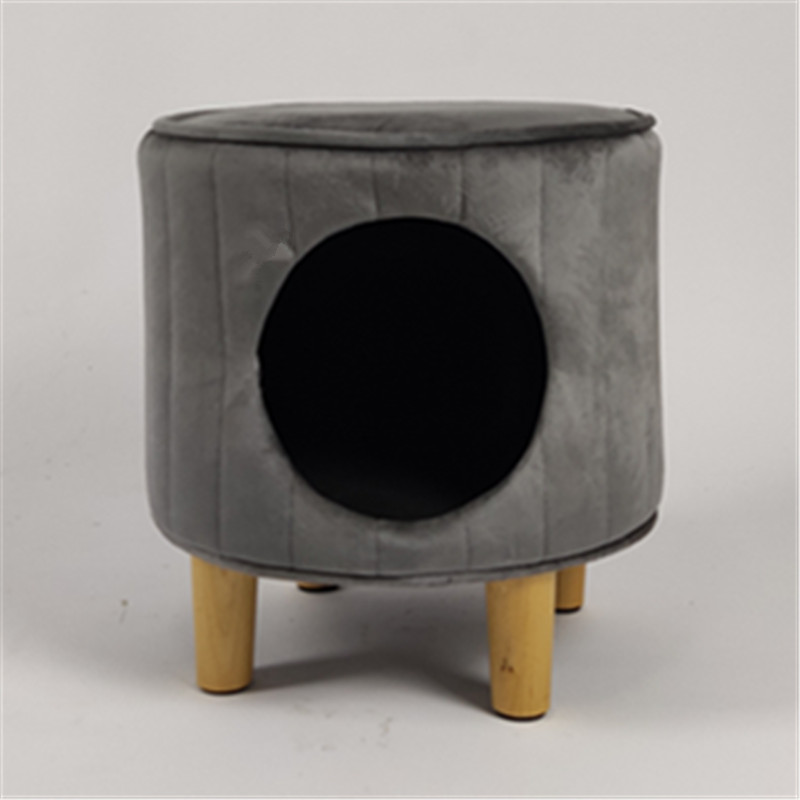 Velvet wood leg footstool with storage House For Pet