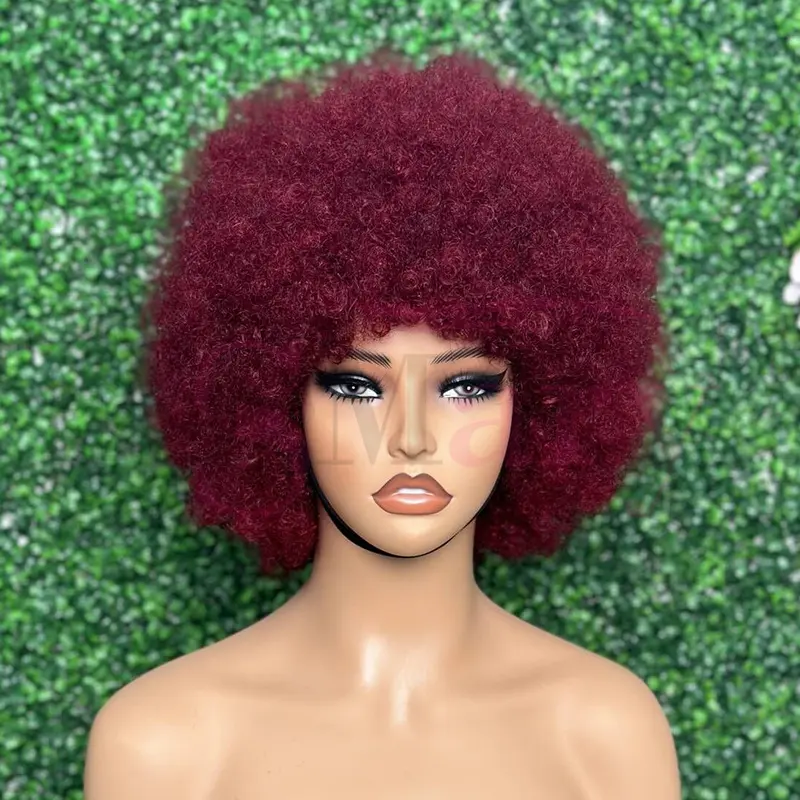 Mesin keriting Afro kepadatan penuh murah membuat Wig Super ditarik ganda 99j warna Wig rambut manusia keriting pendek vendor untuk WANITA HITAM