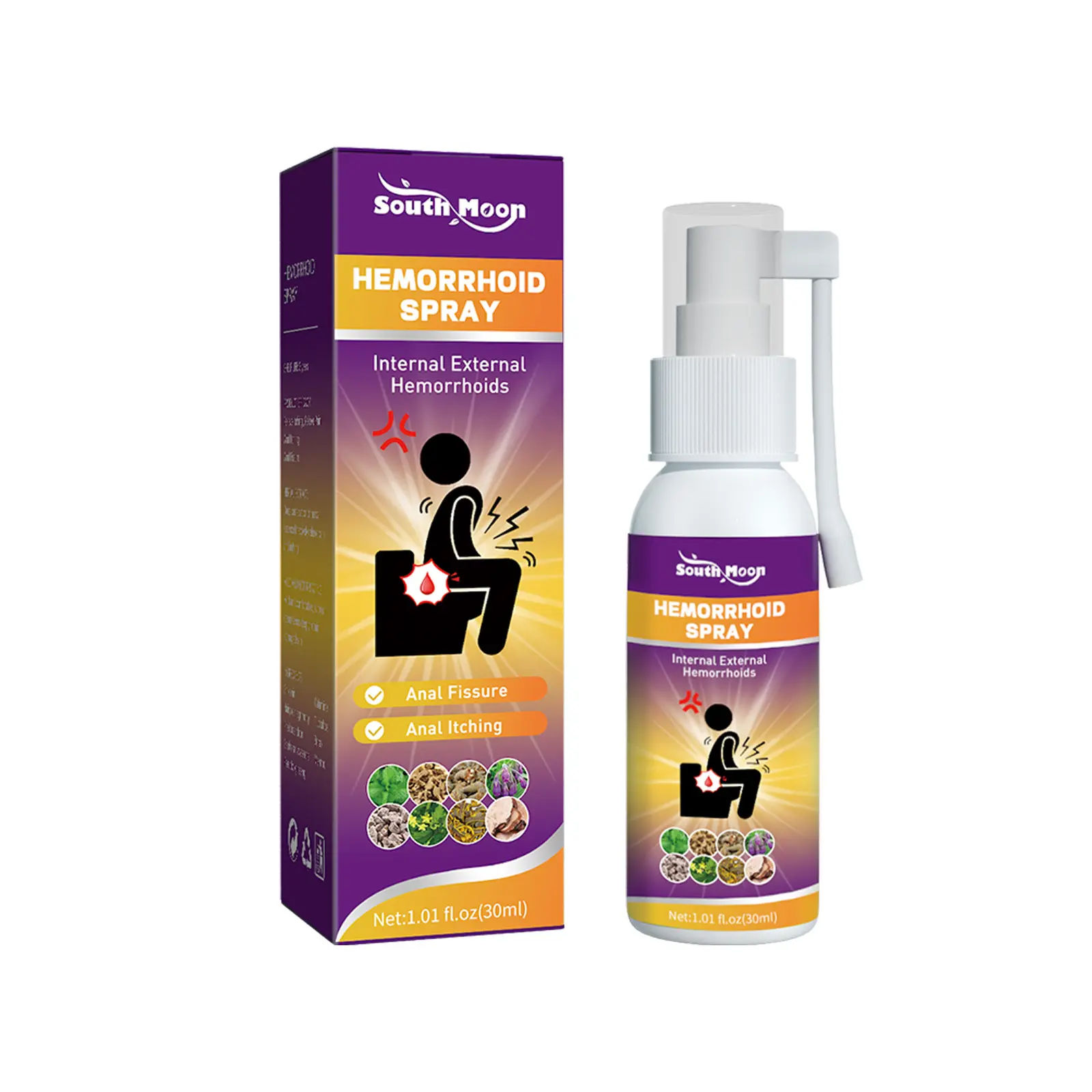 South Moon 30ml 100% Herbal Hemorroides Spray Potente tratamiento de hemorroides Productos para aliviar el dolor anal Hemorroides Spray