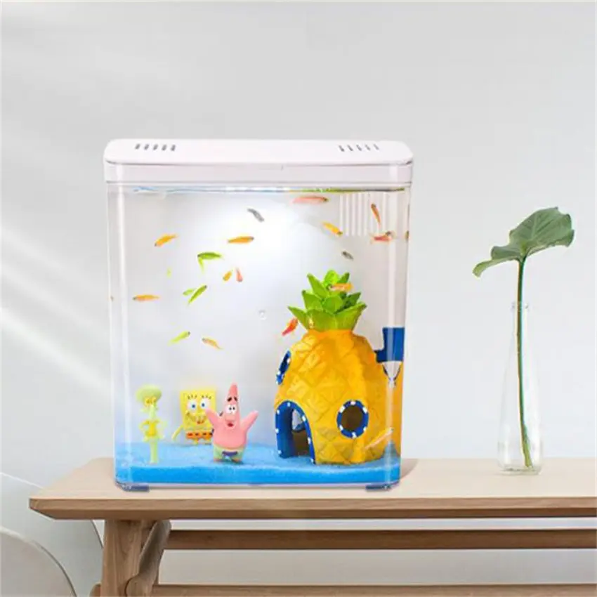 Zaohetian petit aquarium avec filtre pompe à eau en coton seau acrylique de bureau réservoir à poissons USB réservoir à poissons en acrylique